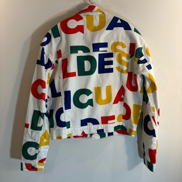 DESIGUAL Sz S Trucker Style Jacket Oversized Canvas Large Colourful Letters - Picture 5 of 9